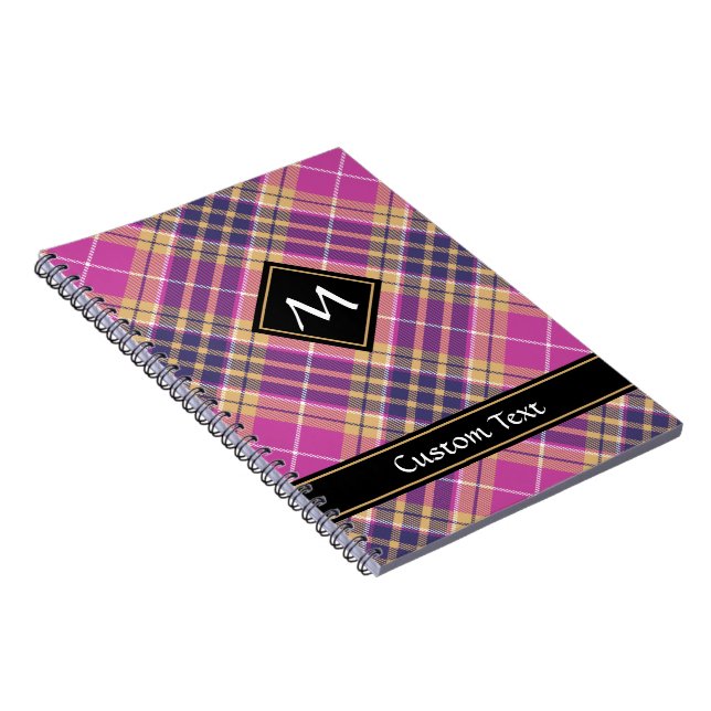 Caderno Espiral Tartan rosa, Dourado e azul (Lado Direito)