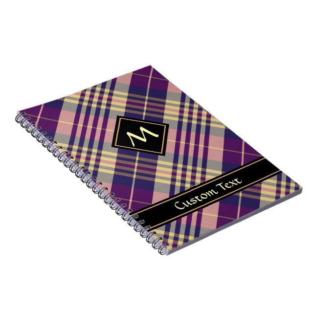 Caderno Espiral Tartan roxo, Dourado e azul (Lado Direito)