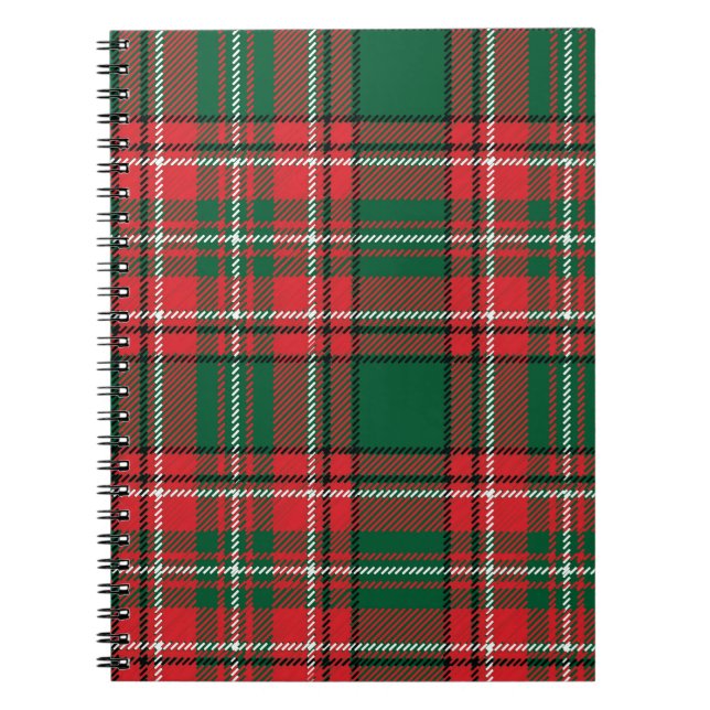 Caderno Espiral Tartan tradicional: padrão de xadrez verde-vermelh (Frente)