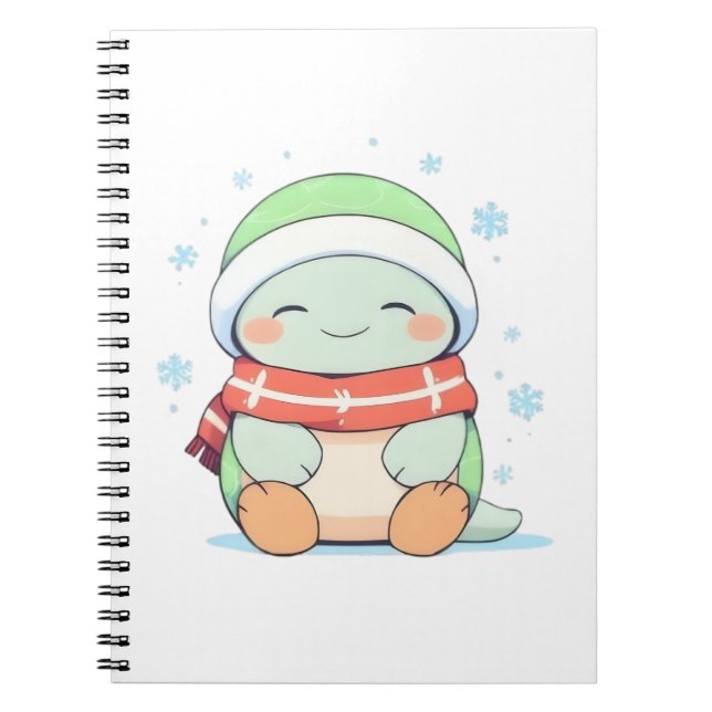 Caderno Espiral Tartaruga Aconchegante de Inverno com Cachecol Des (Frente)