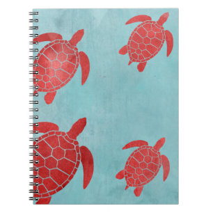 Caderno Espiral Tartaruga de mar do verde vermelho e azul