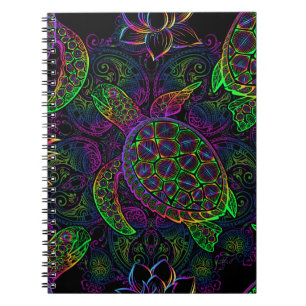 Caderno Espiral Tartaruga do Mar Boho: Padrão Psicodélico de Manda