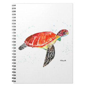 Caderno Espiral Tartaruga-do-mar-laranja-cor-de-água-do-litoral t