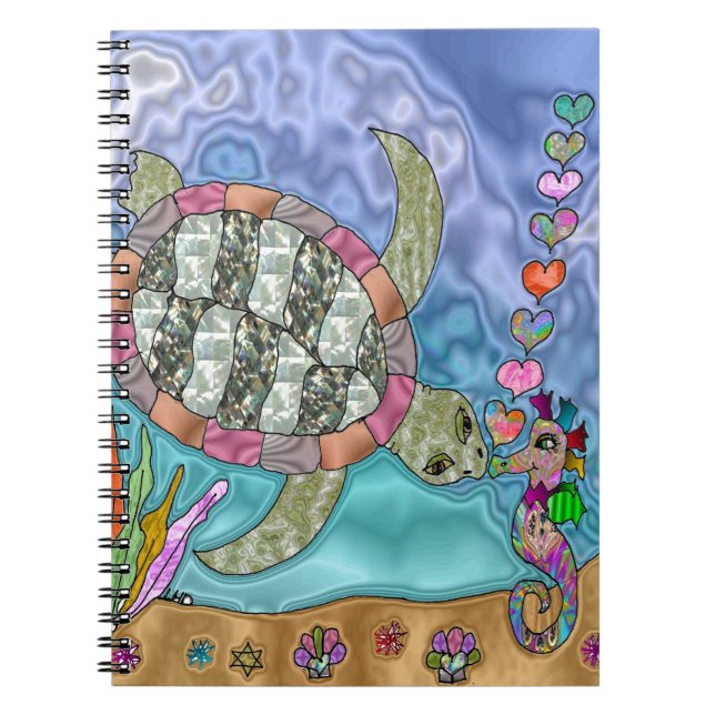 Caderno Espiral Tartaruga do Mar Psicodélica Arte Marítima (Frente)