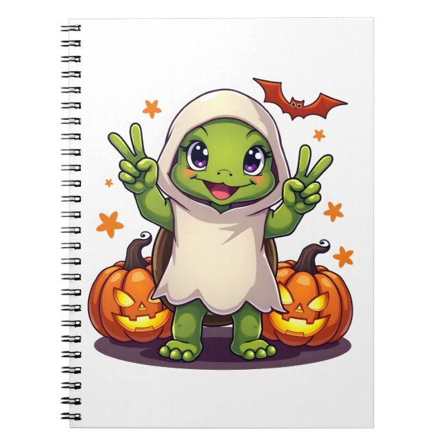 Caderno Espiral Tartaruga Engraçada Fantasma Abóbora Boo Halloween (Frente)