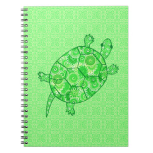 Caderno Espiral Tartaruga espiritual fractal - limão e esmeralda