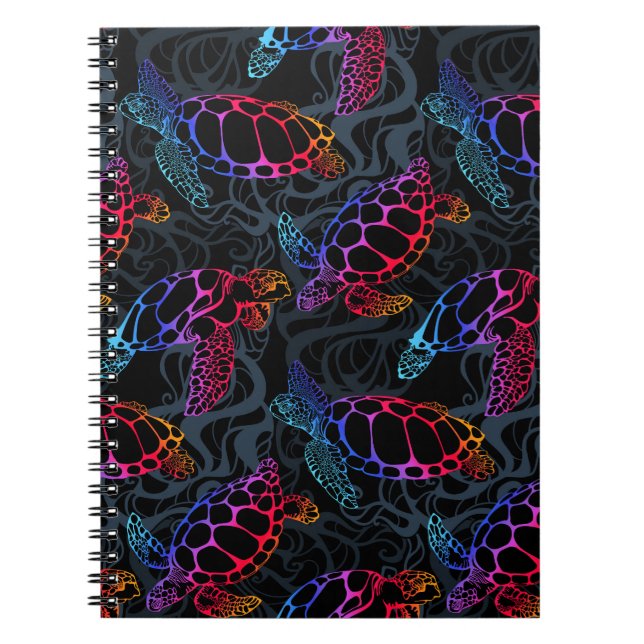 Caderno Espiral Tartaruga Psicodélica do Mar Boho (Frente)