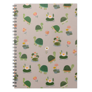 Caderno Espiral Tartarugas & Folhas de Lótus em Marrom Claro