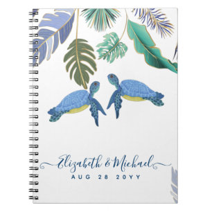 Caderno Espiral Tartarugas Marinhas Casamento Azul Amarelo