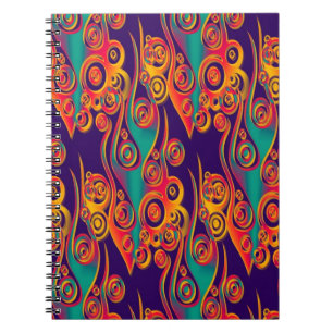 Caderno Espiral Tatuagem - Arte Padrão - chamas e círculos