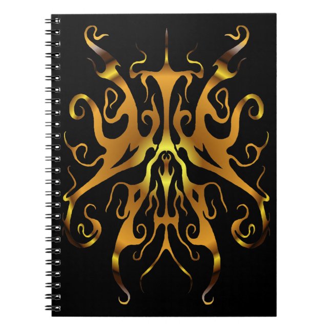 Caderno Espiral Tatuagem Tribal Elegante - Ouro a preto (Frente)