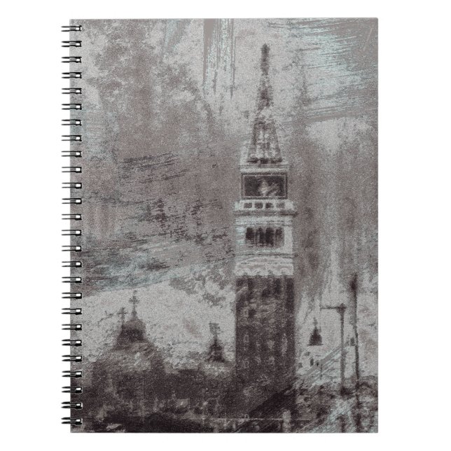 Caderno Espiral Taupe e Cyan Distress Skyline Veneice Itália (Frente)