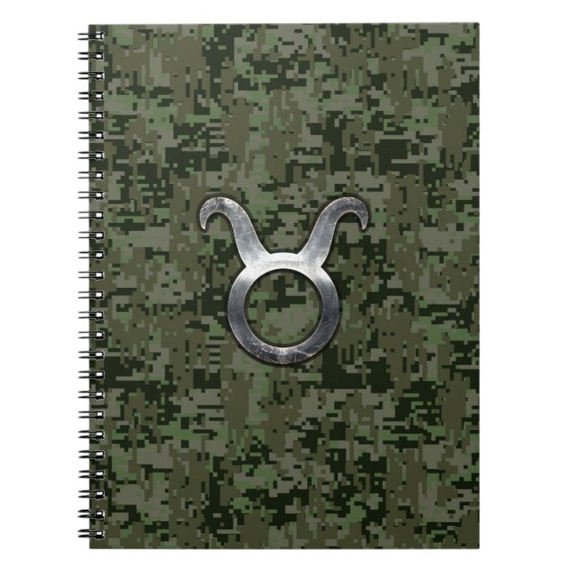 Caderno Espiral Taurus Zodiac Símbolo do Camo Digital Verde (Frente)