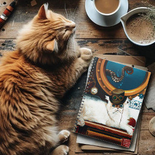 Caderno Espiral Tea Time Steampunk Cat