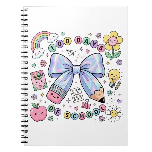 Caderno Espiral Teacher 100 Days of School Spiral Photo Notebook (Frente)