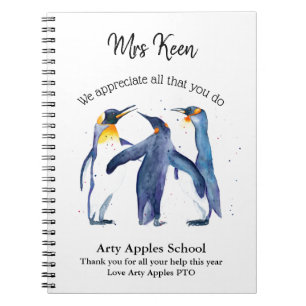 Caderno Espiral Teacher Appreciation watercolour penguin