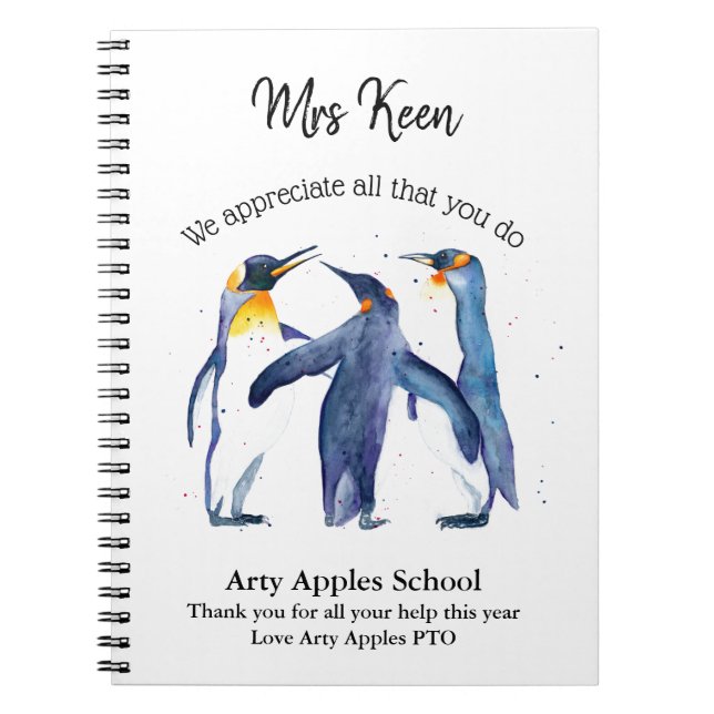 Caderno Espiral Teacher Appreciation watercolour penguin (Frente)