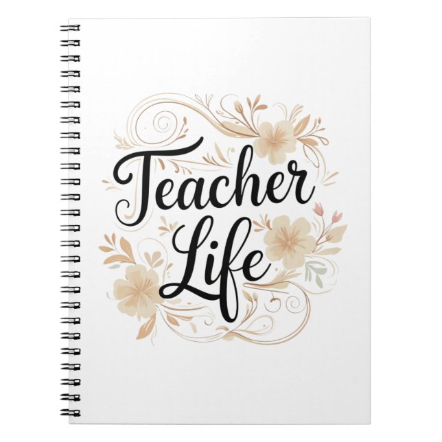 Caderno Espiral Teacher Life Floral Typography Design (Frente)