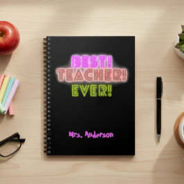 Caderno Espiral Teacher Notebook with Neon Writing / Neon Script