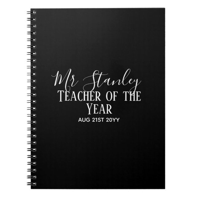 Caderno Espiral Teacher of the Year Personalized Modern Text Gift (Frente)