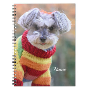 Caderno Espiral Teacup Schnauzer Puppy Dog em um Sweater