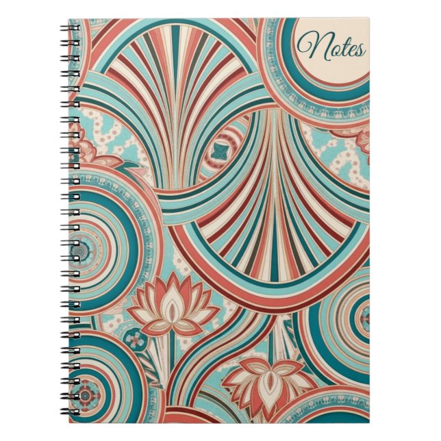 Caderno Espiral Teal and Coral Nouveau Flow  (Frente)