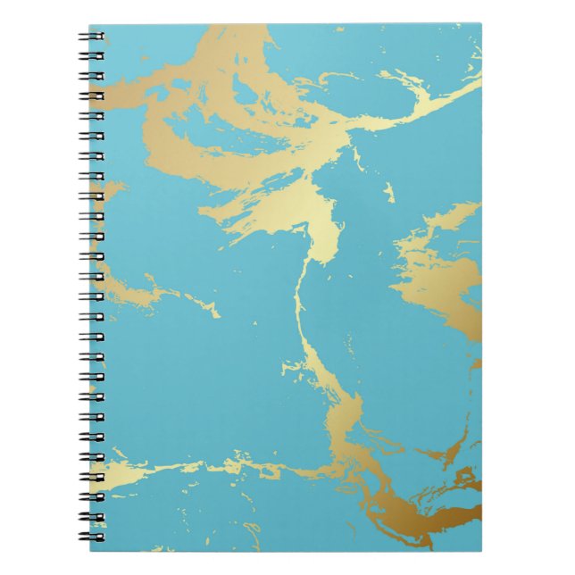 Caderno Espiral Teal and Gold Marble Acrylic Painting Abstract Bac (Frente)