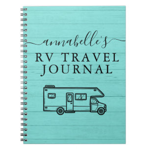Caderno Espiral Teal Blue Rustic Camping Woods RV Viagem Diário