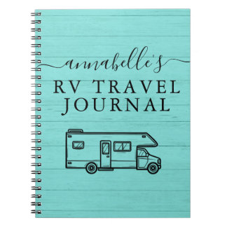 Caderno Espiral Teal Blue Rustic Camping Woods RV Viagem Diário