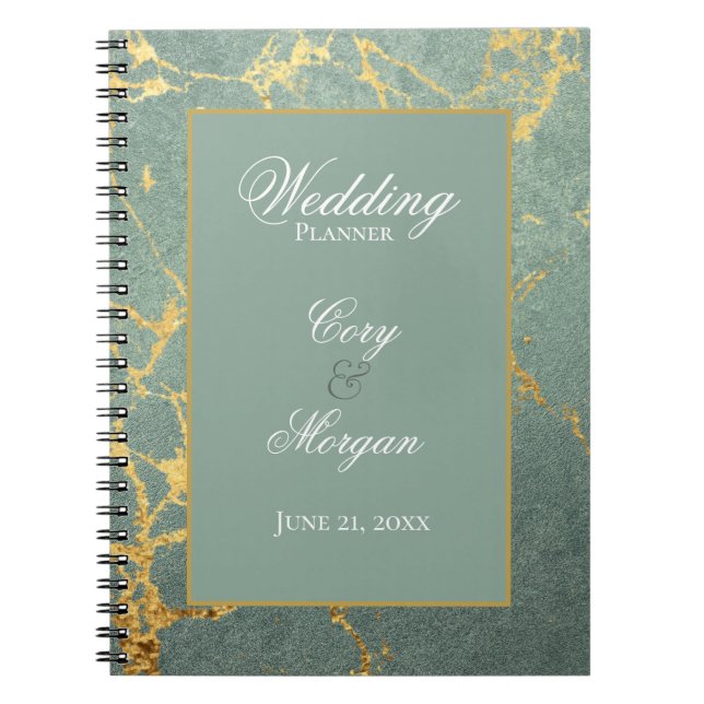 Caderno Espiral Teal com Dourado Bloco de Notebook de Casamento Ma (Frente)