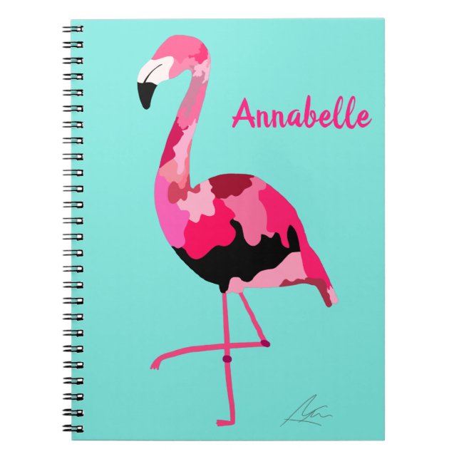 Caderno Espiral Teal de Arte Flamingo Rosa (Frente)