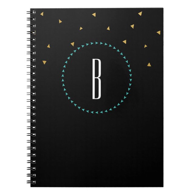 Caderno Espiral Teal Dourado Triângulo Preto Moderno Diário para N (Frente)