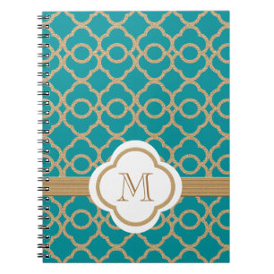 Caderno Espiral Teal e marroquino Dourado