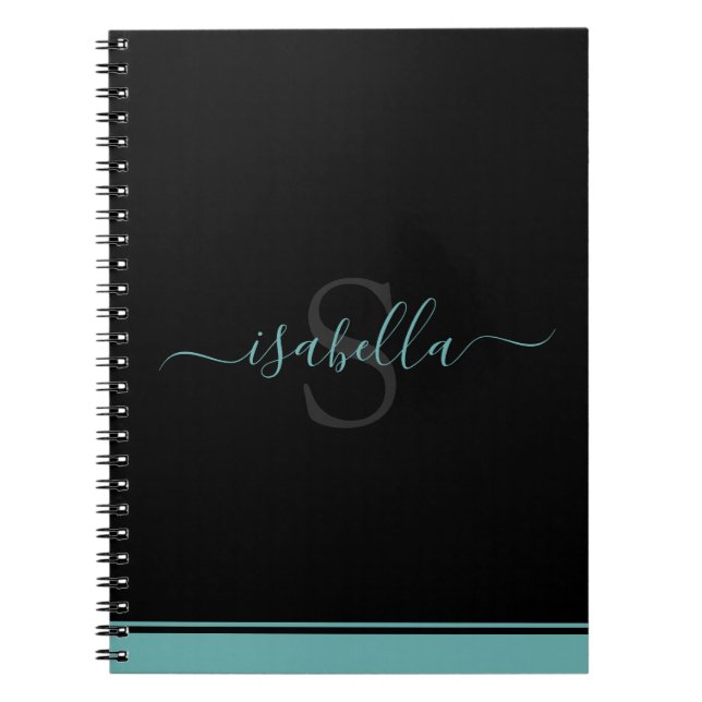 Caderno Espiral Teal Elegante Monograma (Frente)