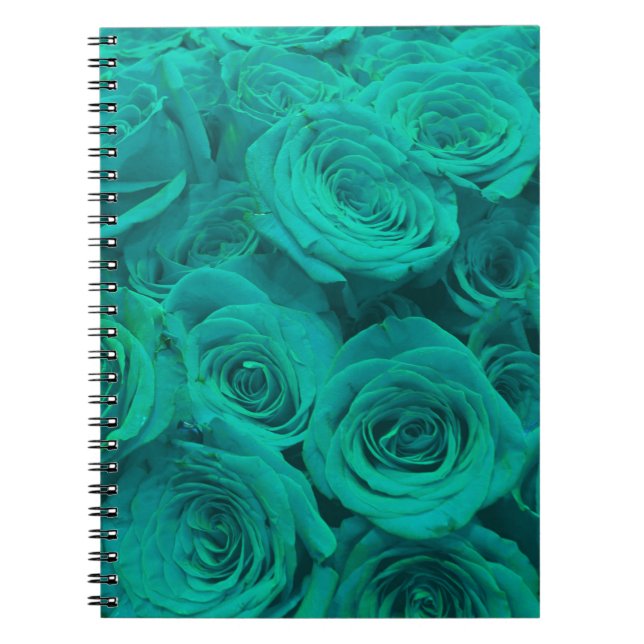 Caderno Espiral Teal elegante romântico - rosas verdes (Frente)