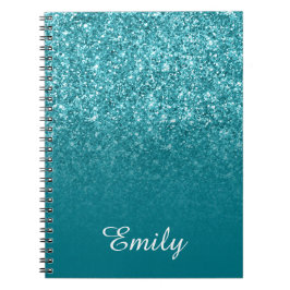 Caderno Espiral Téal Glitter e Ombre Personalizados