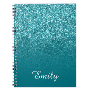 Caderno Espiral Téal Glitter e Ombre Personalizados