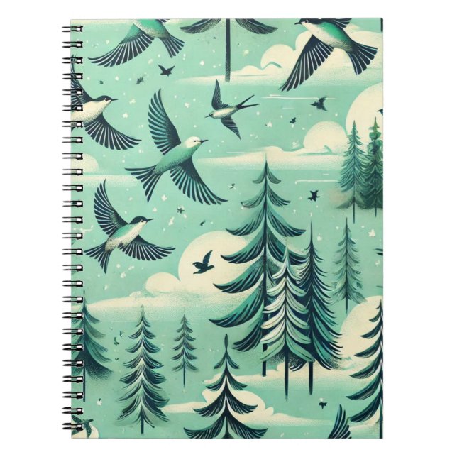 Caderno Espiral Teal Green Forest e Birds (Frente)