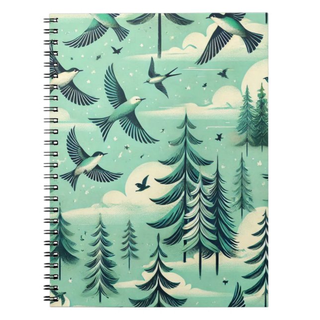 Caderno Espiral Teal Green Forest e Birds (Frente)