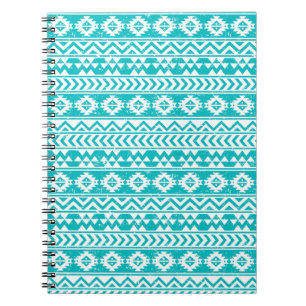 Caderno Espiral Teal Grunge Aztec Padrão Tribal