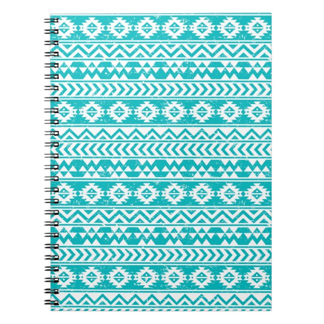 Caderno Espiral Teal Grunge Aztec Padrão Tribal (Frente)
