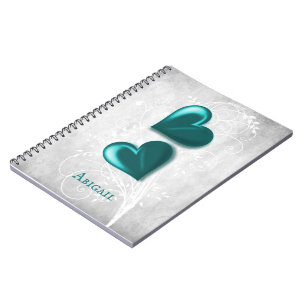Caderno Espiral Teal Hearts Personalizado Notebook