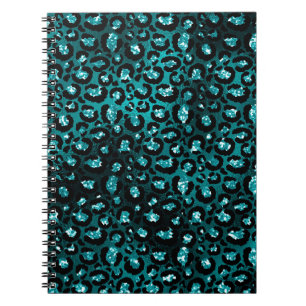 Caderno Espiral Teal Ombre & Black Glam Glitter Manchas de Leopard