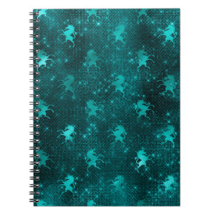 Caderno Espiral Teal Ombre Glam Glitter Unicorns Pattern