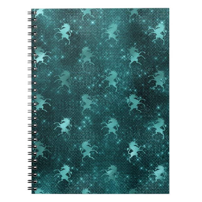 Caderno Espiral Teal Ombre Glam Glitter Unicorns Pattern (Frente)