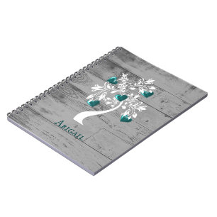 Caderno Espiral Teal Tree of Hearts Personalised Notebook