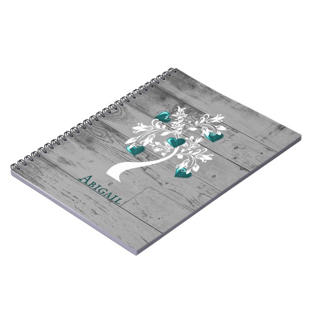 Caderno Espiral Teal Tree of Hearts Personalised Notebook (Left Side)