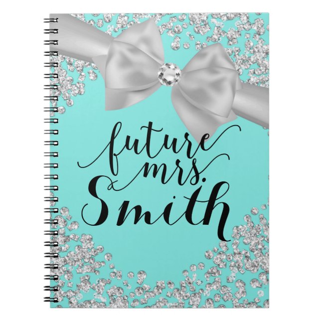 Caderno Espiral Teal Turquoise White Arco Diamond Bling Futuro Sra (Frente)