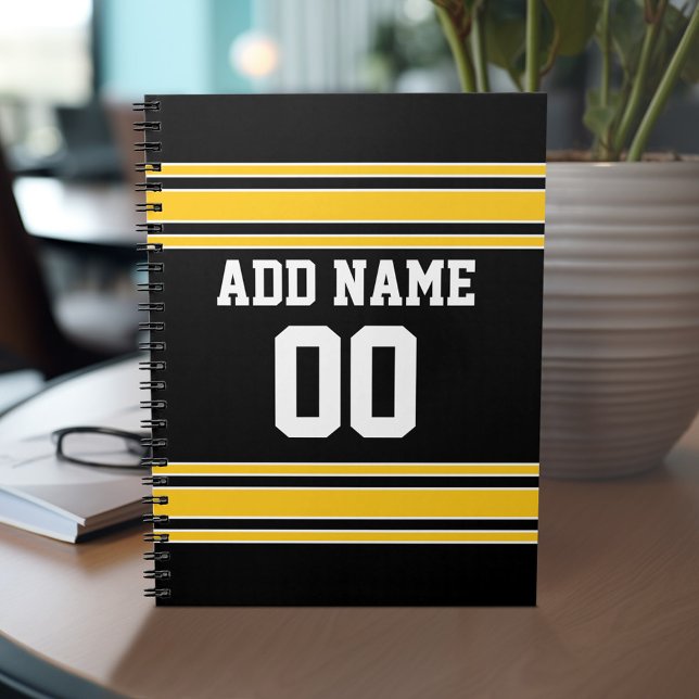 Caderno Espiral Team Jersey com nome e número personalizados (Personalized notebook with Sports Jersey Football Design - Custom Name and Other Text)