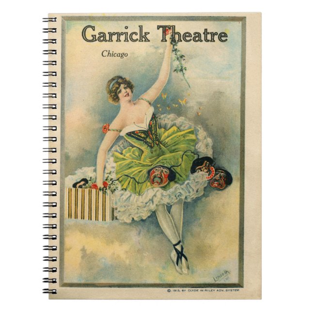 Caderno Espiral Teatro de Garrick Thespian Garrick, Chicago, 1910 (Frente)